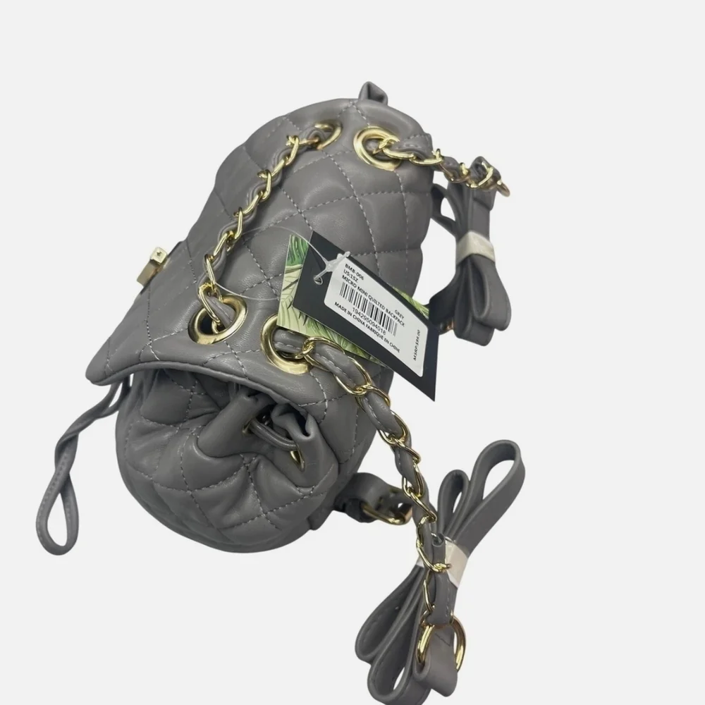 Badgely Mischka quilted mini  backpack, gray with gold tone hardware NWT